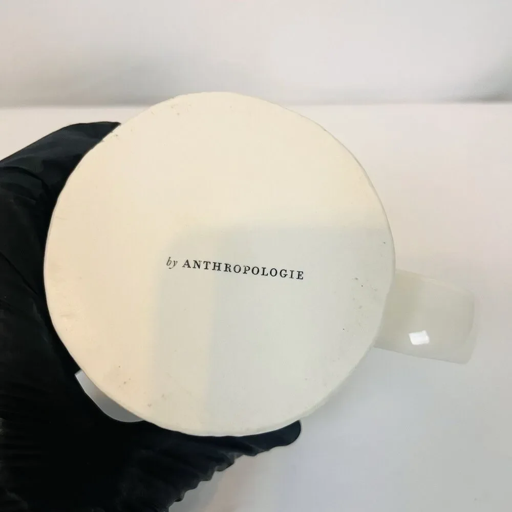 Anthropologie Dagny Initial W 16oz Mug Botanical Imprint White Hand Painted Flaw